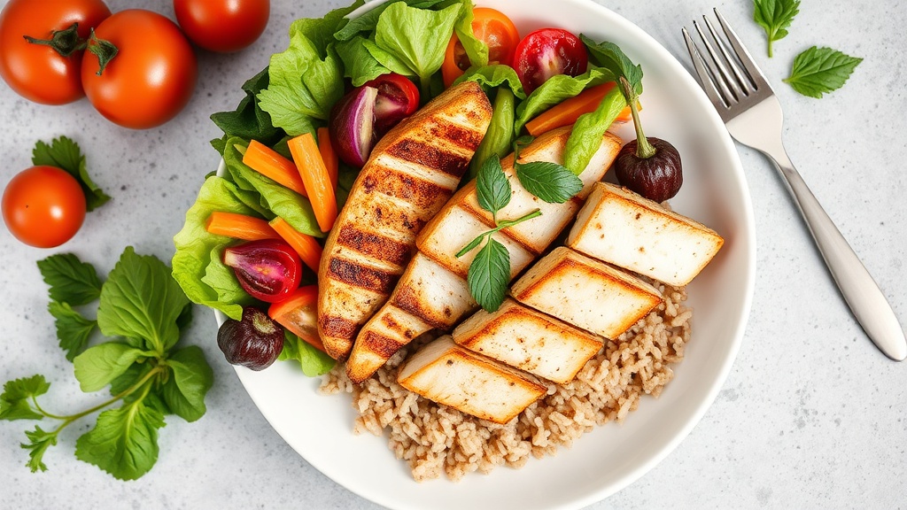 신선한 채소와 단백질 위주로 구성된 건강한 회복 식단 이미지